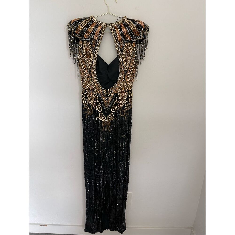 ALYCE DESIGNS 80s Silk Beaded Vintage Dress Size 4 - Picture 9 of 12